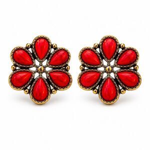 Oversized Red Cluster Work Stud Earrings Western Prairie Style - Grande